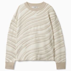 COS Zebra Jacquard Knit Sweater Cream Gray Oversized Small